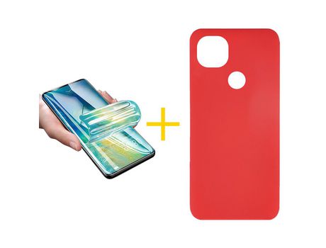 Pack 1 Película + Funda SKYHE por Xiaomi Redmi 9C NFC Silicona Líquida Rojo