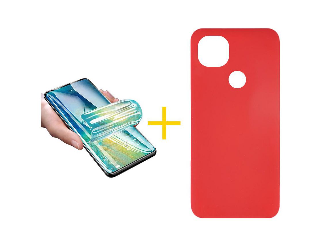 Pack 1 X Protector de Vidrio Templado Hidrogel + Funda ACCETEL para Xiaomi Redmi 9C NFC Silicona Líquida Rojo