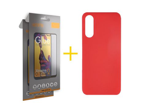 Pack 2 X Protector de Vidrio Templado Full + Funda ACCETEL para Xiaomi Redmi 9AT Silicona Líquida Rojo