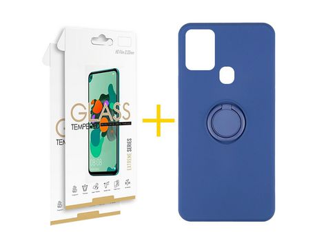 Pack 2 Películas 2.5D + Funda SKYHE por Samsung Galaxy A21s Gel O-Ring Azul