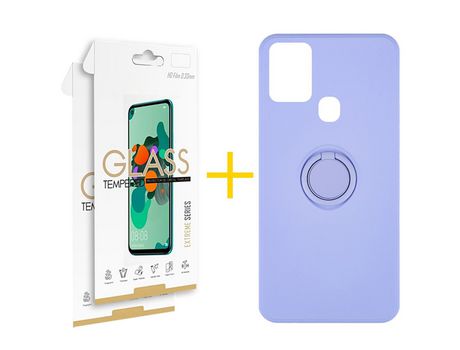 Pack 2 Películas 2.5D + Funda SKYHE por Samsung Galaxy A21s Gel O-Ring Morado