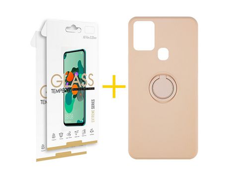 Pack 2 Películas 2.5D + Funda SKYHE por Samsung Galaxy A21s Gel O-Ring Rosa Pastel