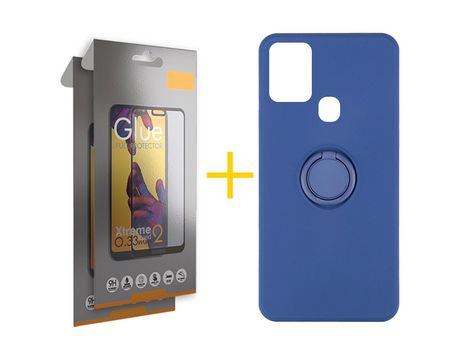 Pack 2 Películas Full + Funda SKYHE por Samsung Galaxy A21s Gel O-Ring Azul
