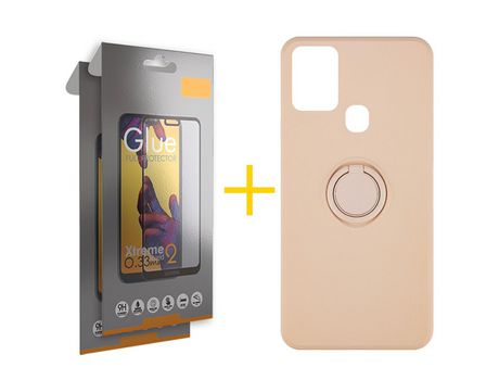 Pack 2 Películas Full + Funda SKYHE por Samsung Galaxy A21s Gel O-Ring Rosa Pastel