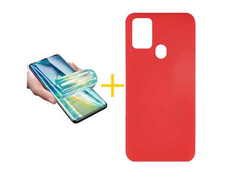Pack 1 X Protector de Vidrio Templado Hidrogel + Funda ACCETEL para Samsung Galaxy A21s Silicona Líquida Rojo