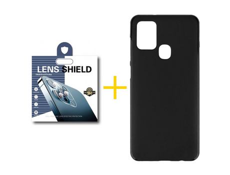 Pack 1 Película de Cámara trasera + Funda SKYHE por Samsung Galaxy A21s Silicona Liso Negro