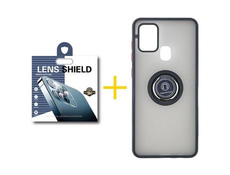 Pack 1 Película de Cámara trasera + Funda SKYHE por Samsung Galaxy A21s Gel Bumper con Anillo Negro