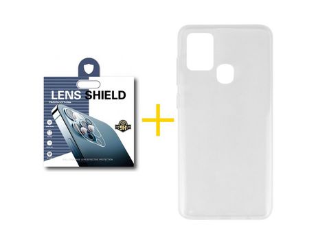 Pack 1 Película de Cámara trasera + Funda SKYHE por Samsung Galaxy A21s Silicona Liso Incoloro Clear