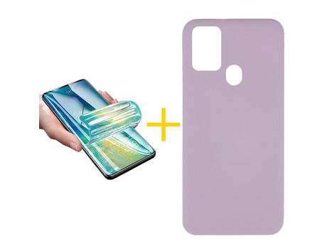 Pack 1 X Protector de Vidrio Templado Hidrogel + Funda ACCETEL para Samsung Galaxy A21s Silicona Líquida Morado