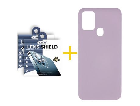 Pack 2 X Protector de Cámara trasera + Funda ACCETEL para Samsung Galaxy A21s Silicona Líquida Morado