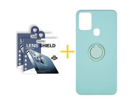 Pack 2 X Protector de Cámara trasera + Funda ACCETEL para Samsung Galaxy A21s Gel O-Ring Verde-Agua