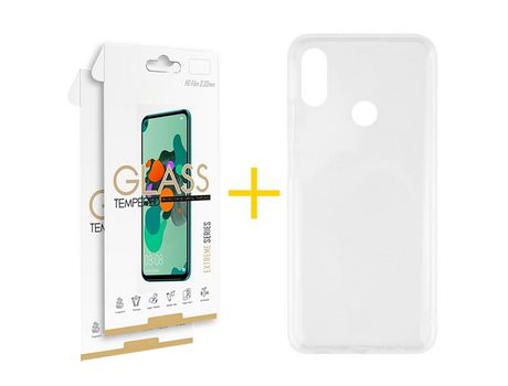 Pack 2 Películas 2.5D + Funda SKYHE por Huawei Y6 2019 Silicona Líquida Incoloro Clear