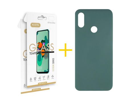 Pack 2 X Protector de Vidrio Templado 2.5D + Funda ACCETEL para Huawei Y6 2019 Silicona Líquida Verde