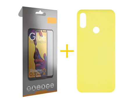 Pack 1 Película Full + Funda SKYHE por Huawei Y6 2019 Silicona Líquida Amarillo