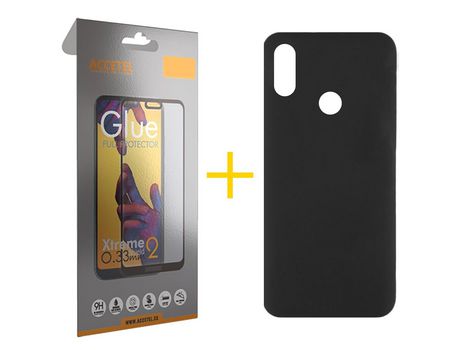 Pack 1 X Protector de Vidrio Templado Full + Funda ACCETEL para Huawei Y6 2019 Silicona Líquida Negro