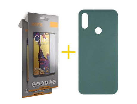 Pack 2 X Protector de Vidrio Templado Full + Funda ACCETEL para Huawei Y6 2019 Silicona Líquida Verde
