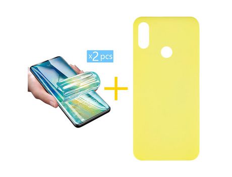 Pack 2 X Protector de Vidrio Templado Hidrogel + Funda ACCETEL para Huawei Y6 2019 Silicona Líquida Amarillo