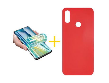 Pack 1 X Protector de Vidrio Templado Hidrogel + Funda ACCETEL para Huawei Y6 2019 Silicona Líquida Rojo