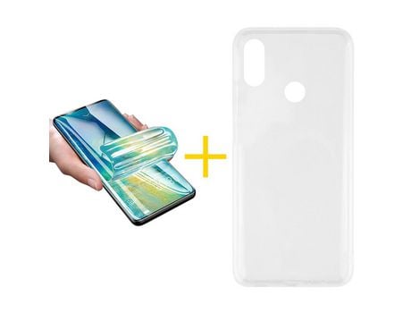Pack 1 X Protector de Vidrio Templado Hidrogel + Funda ACCETEL para Huawei Y6 2019 Silicona Líquida Transparente Clear