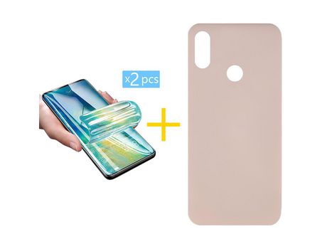 Pack 2 X Protector de Vidrio Templado Hidrogel + Funda ACCETEL para Huawei Y6 2019 Silicona Líquida Rosa