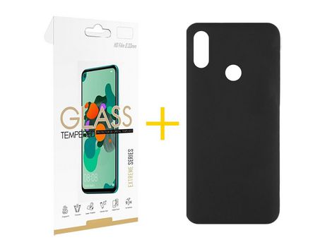 Pack 1 Película 2.5D + Funda SKYHE por Huawei Y6 2019 Silicona Líquida Negro