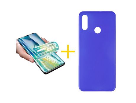 Pack 1 Película + Funda SKYHE por Huawei Y7 2019 Silicona Liso Azul