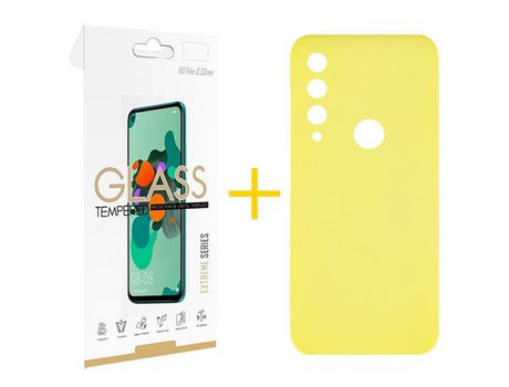 Pack 1 Película 2.5D + Funda SKYHE por Huawei Y6P Silicona Líquida Amarillo