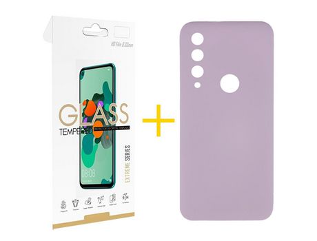 Pack 1 Película 2.5D + Funda SKYHE por Huawei Y6P Silicona Líquida Morado