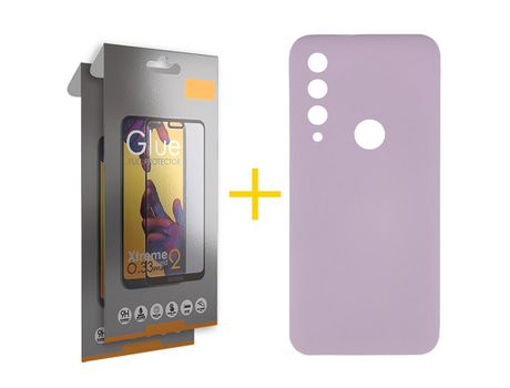 Pack 2 Películas Full + Funda SKYHE por Huawei Y6P Silicona Líquida Morado