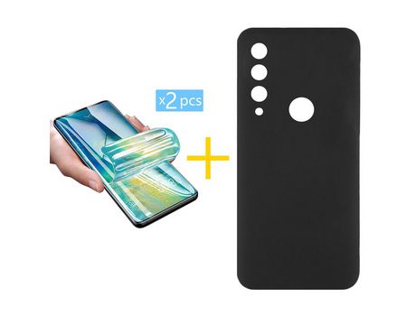 Pack 2 Películas + Funda SKYHE por Huawei Y6P Silicona Líquida Negro