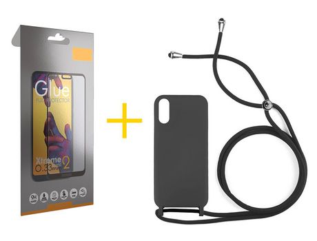 Pack 1 Película Full + Funda SKYHE por Xiaomi Redmi 9A Gel con Cordón Negro