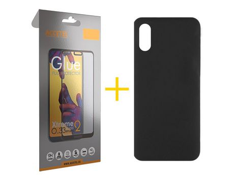 Pack 1 X Protector de Vidrio Templado Full + Funda ACCETEL para Xiaomi Redmi 9AT Silicona Líquida Negro