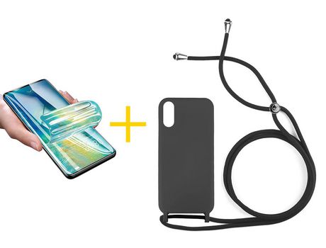 Pack 1 X Protector de Vidrio Templado Hidrogel + Funda ACCETEL para Xiaomi Redmi 9A Gel con Cordón Negro