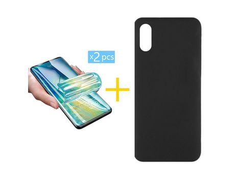 Pack 2 X Protector de Vidrio Templado Hidrogel + Funda ACCETEL para Xiaomi Redmi 9A Silicona Líquida Negro