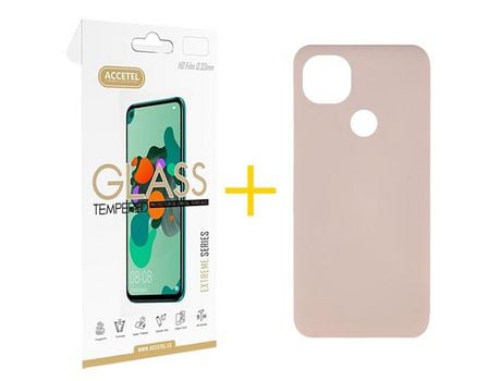 Pack 1 X Protector de Vidrio Templado 2.5D + Funda ACCETEL para Xiaomi Redmi 9C NFC Silicona Líquida Rosa