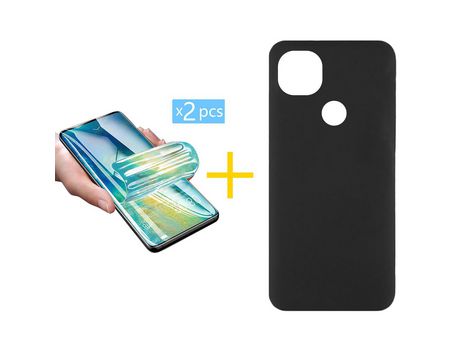 Pack 2 Películas + Funda SKYHE por Xiaomi Redmi 9C NFC Silicona Líquida Negro