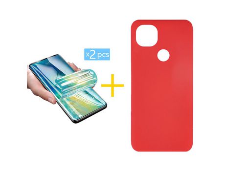 Pack 2 Películas + Funda SKYHE por Xiaomi Redmi 9C NFC Silicona Líquida Rojo