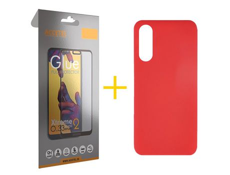 Pack 1 X Protector de Vidrio Templado Full + Funda ACCETEL para Xiaomi Redmi 9A Silicona Líquida Rojo