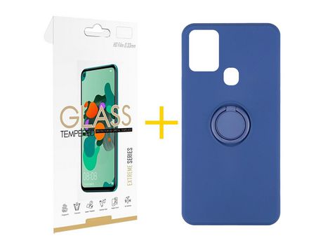 Pack 1 Película 2.5D + Funda SKYHE por Samsung Galaxy A21s Gel O-Ring Azul