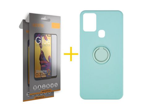 Pack 2 X Protector de Vidrio Templado Full + Funda ACCETEL para Samsung Galaxy A21s Gel O-Ring Verde-Agua