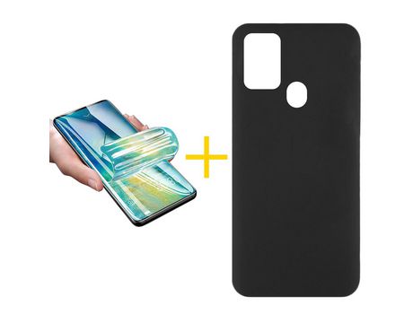 Pack 1 X Protector de Vidrio Templado Hidrogel + Funda ACCETEL para Samsung Galaxy A21s Silicona Líquida Negro