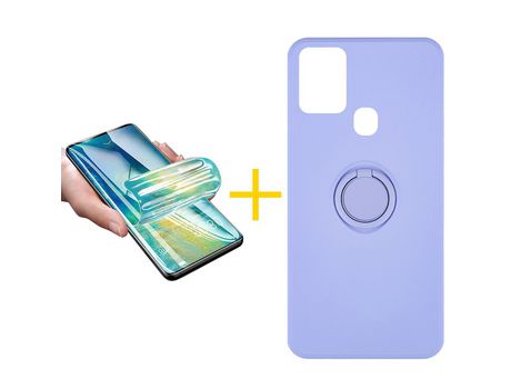 Pack 1 X Protector de Vidrio Templado Hidrogel + Funda ACCETEL para Samsung Galaxy A21s Gel O-Ring Morado