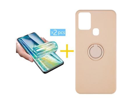 Pack 2 X Protector de Vidrio Templado Hidrogel + Funda ACCETEL para Samsung Galaxy A21s Gel O-Ring Rosa Pastel