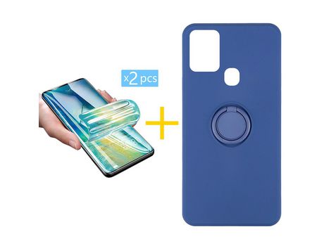Pack 2 X Protector de Vidrio Templado Hidrogel + Funda ACCETEL para Samsung Galaxy A21s Gel O-Ring Azul