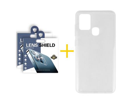 Pack 2 Películas de Cámara trasera + Funda SKYHE por Samsung Galaxy A21s Silicona Liso Incoloro Clear