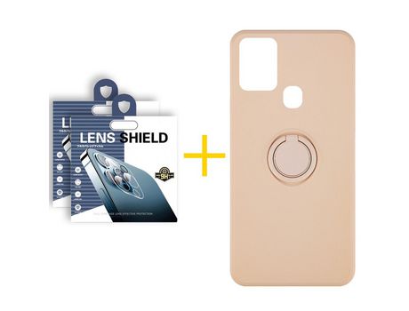 Pack 2 Películas de Cámara trasera + Funda SKYHE por Samsung Galaxy A21s Gel O-Ring Rosa Pastel