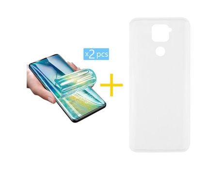 Pack 2 X Protector de Vidrio Templado Hidrogel + Funda ACCETEL para Xiaomi Redmi Note 9 Silicona Liso Transparente Clear