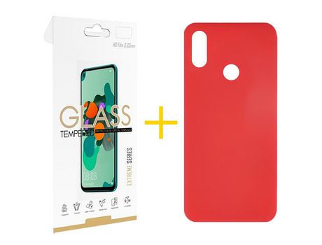 Pack 1 Película 2.5D + Funda SKYHE por Huawei Y6 2019 Silicona Líquida Rojo
