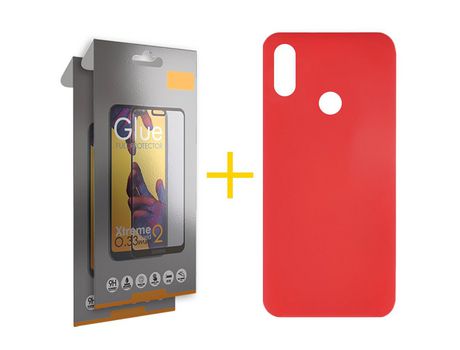 Pack 2 Películas Full + Funda SKYHE por Huawei Y6 2019 Silicona Líquida Rojo