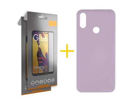Pack 2 Películas Full + Funda SKYHE por Huawei Y6 2019 Silicona Líquida Morado